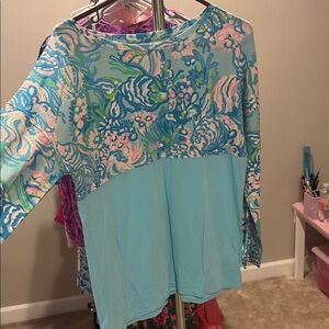 Aqua Floral Patterned Pullover Top